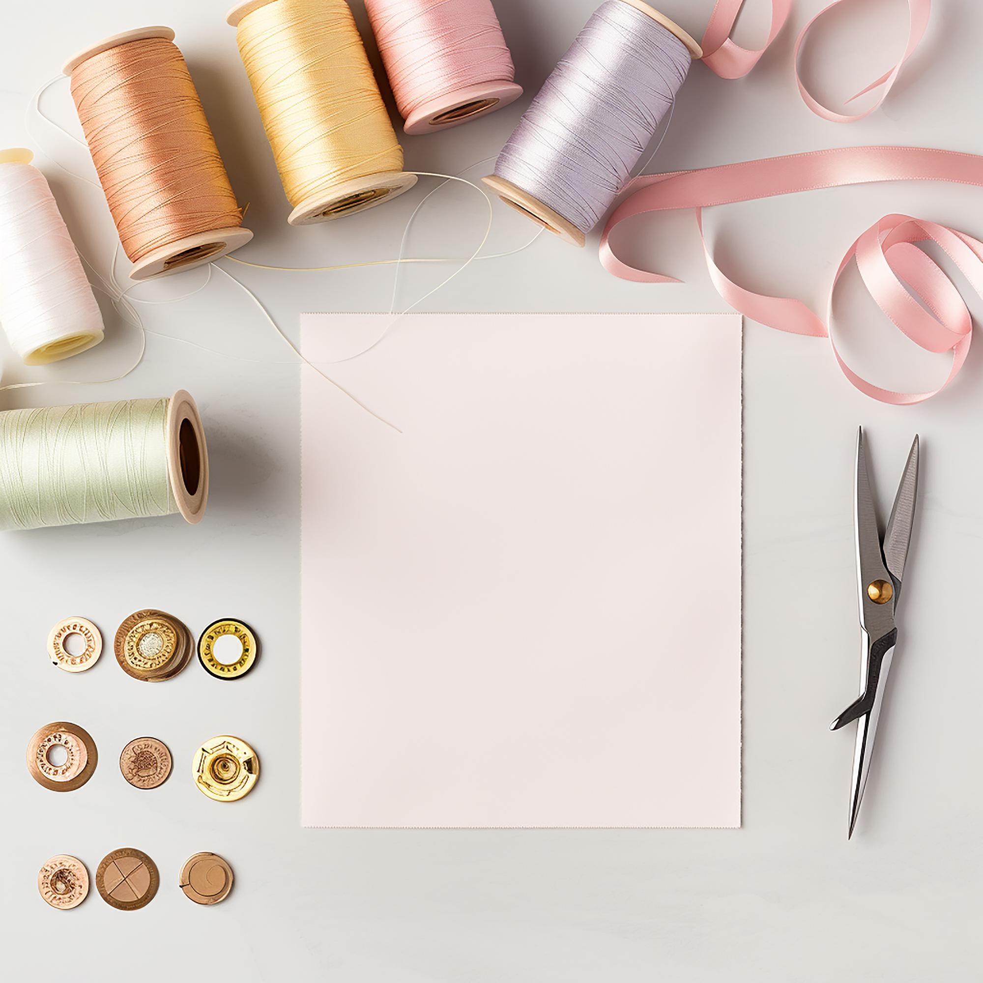 flatlay of thread spools and pricing notes
